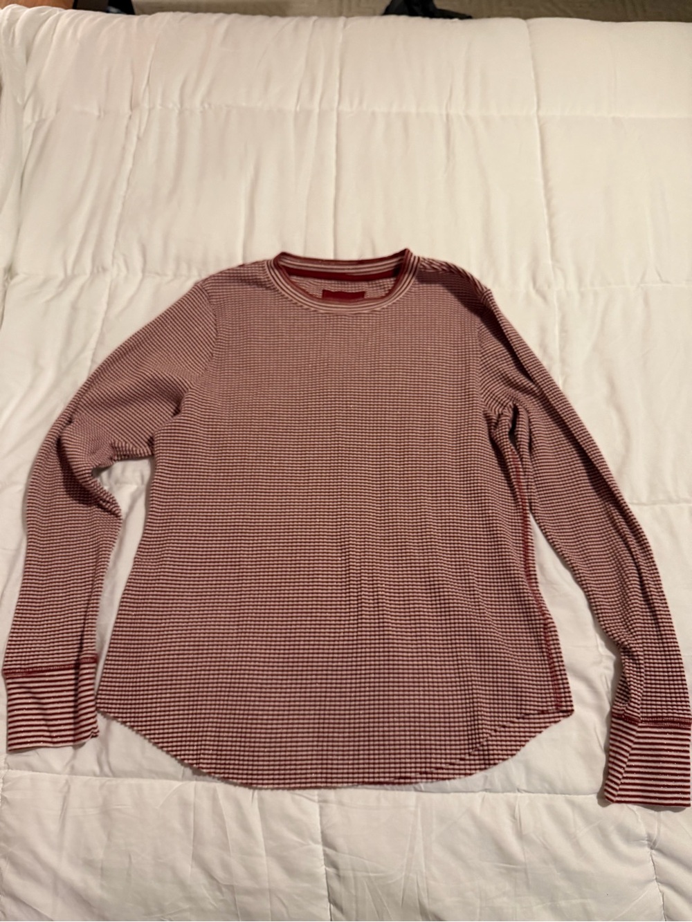 Aerie Striped Long Sleeve Thermal Top - Burgundy/White/Sparkle